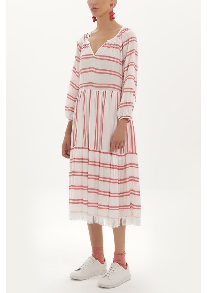 Kırmızı Çizgili Midi Elbise 92419 indirimleri