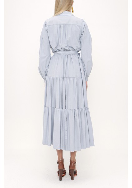 Açık Mavi Bol Kesim Büzgülü Elbise 93756