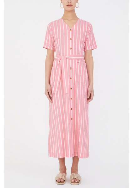 Pembe Kısa Kollu Midi Elbise 92852