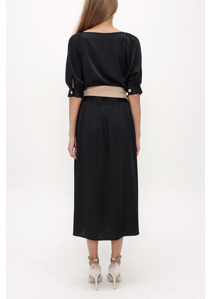 Siyah V Yaka Uzun Elbise 92761