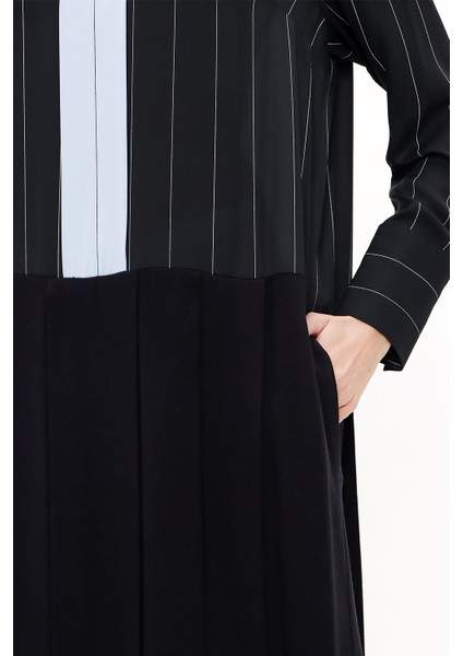 Siyah Pilili Bol Kesim Midi Elbise 92660