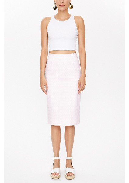 Puantiyeli Diz Altı Düz Dar Etek 81119