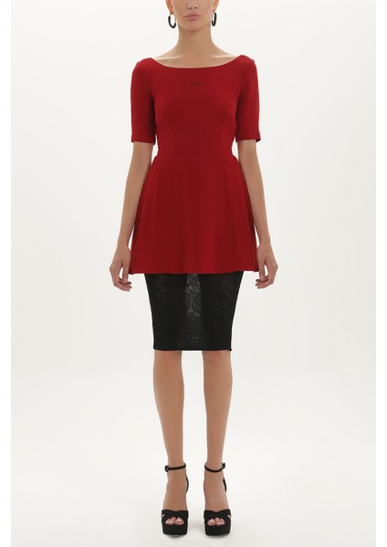 Kırmızı Dantelli Midi Elbise 90762