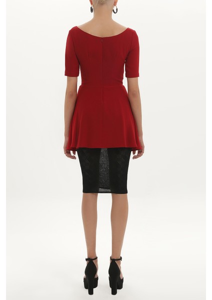 Kırmızı Dantelli Midi Elbise 90762 fırsatları