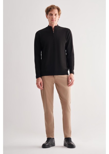 Siyah Fermuarlı Dik Yaka Uzun Kol Cepsiz Comfort Fit Classic Pamuklu Triko Kazak 1012255201 fiyatları