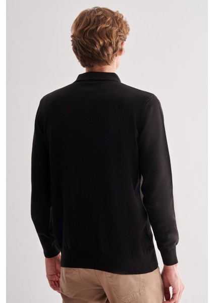 Siyah Polo Yaka Uzun Kol Cepsiz Comfort Fit Pamuklu Triko Kazak 1012255214 indirimleri