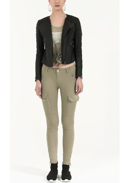 Haki Kargo Cepli Dar Paça Denim Pantolon 41105