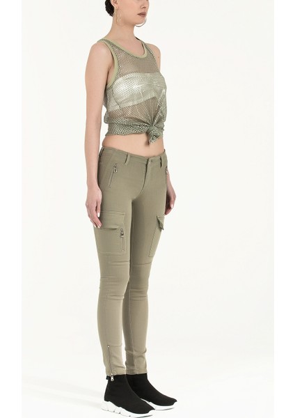 Haki Kargo Cepli Dar Paça Denim Pantolon 41105