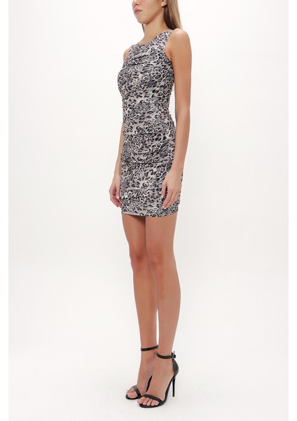 Gri Desenli Dar Mini Elbise 90634