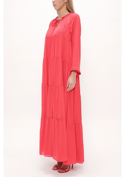 Kırmızı Bol Kesim Büzgülü Uzun Elbise 93742 fiyatları