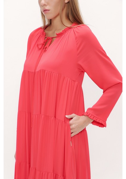 Kırmızı Bol Kesim Büzgülü Uzun Elbise 93742 modelleri