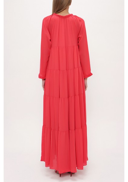 Kırmızı Bol Kesim Büzgülü Uzun Elbise 93742 fırsatları