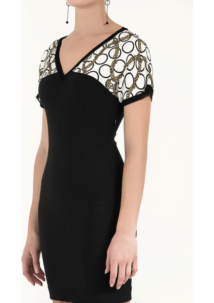 Siyah Yaka ve Kol Triko Mini Elbise 91527 modelleri