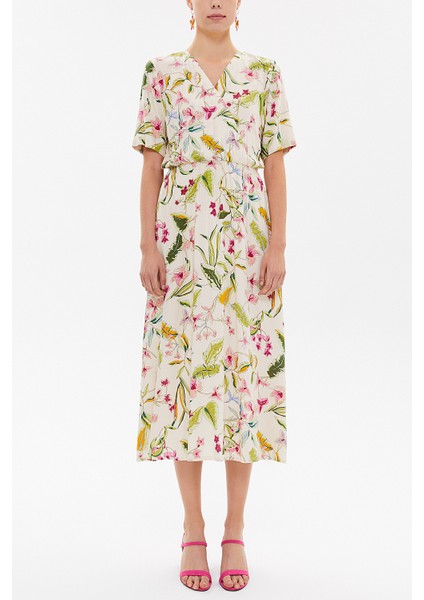 Bej Anvelop Kapama Lastikli Midi Elbise 92790