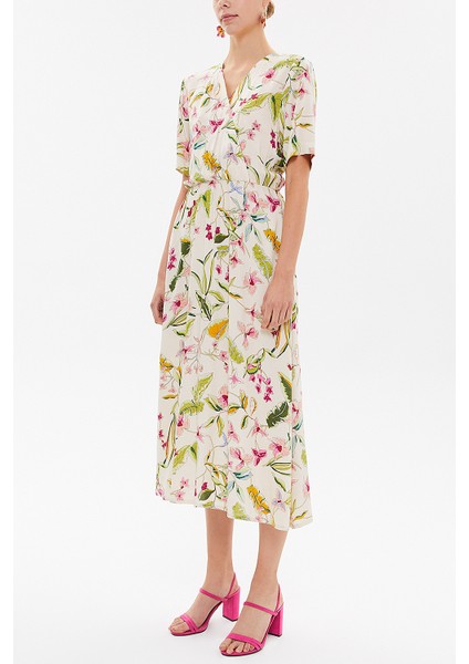 Bej Anvelop Kapama Lastikli Midi Elbise 92790