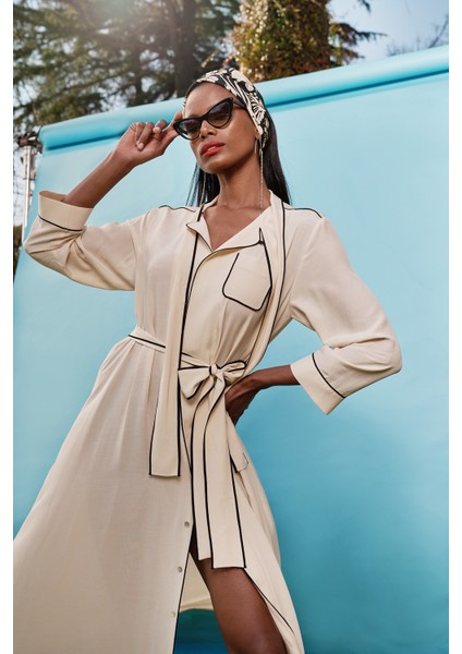 Bej Biyeli Gömlek Elbise 93529