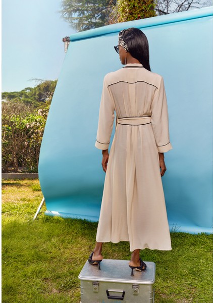 Bej Biyeli Gömlek Elbise 93529