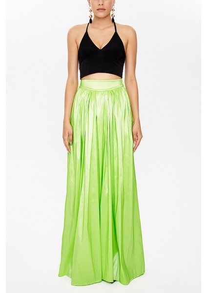 Yeşil Lastikli ve Büzgülü Uzun Etek 81072