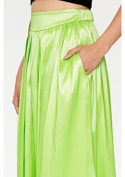 Yeşil Lastikli ve Büzgülü Uzun Etek 81072 fırsatları