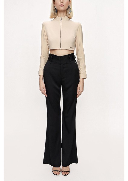 Devetüyü Fermuarlı Kısa Bluz 19838