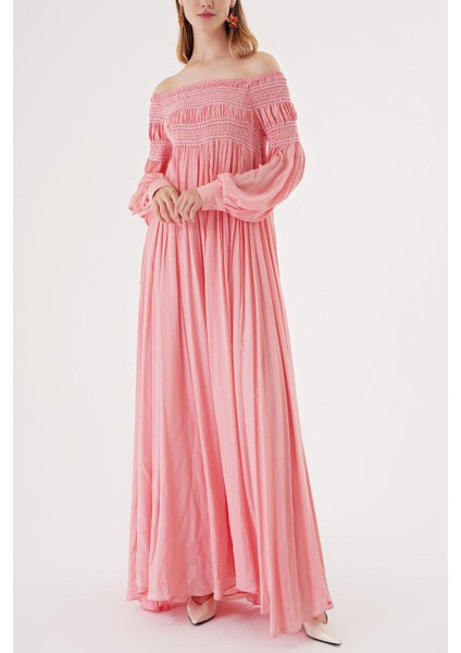 Pembe Düşük Omuz Gipeli Bol Elbise 94189