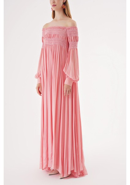 Pembe Düşük Omuz Gipeli Bol Elbise 94189 modelleri