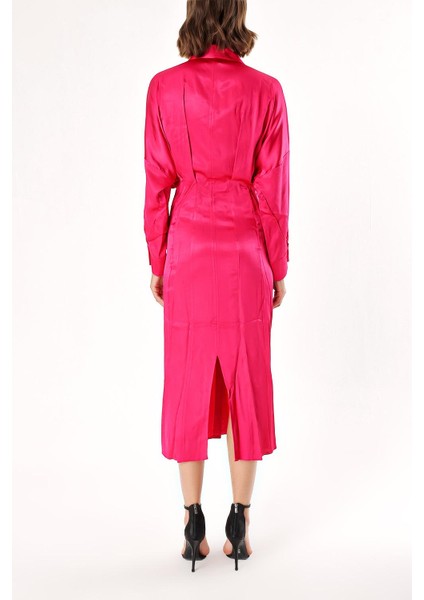 Fuşya Yarasa Kollu Gömlek Elbise 94060