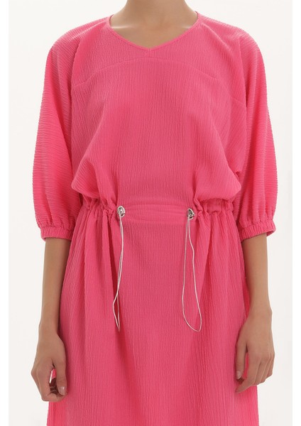 Pembe Bağcıklı Bol Kesim Uzun Elbise 92450 modelleri