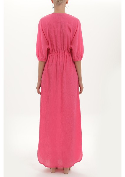 Pembe Bağcıklı Bol Kesim Uzun Elbise 92450 fırsatları