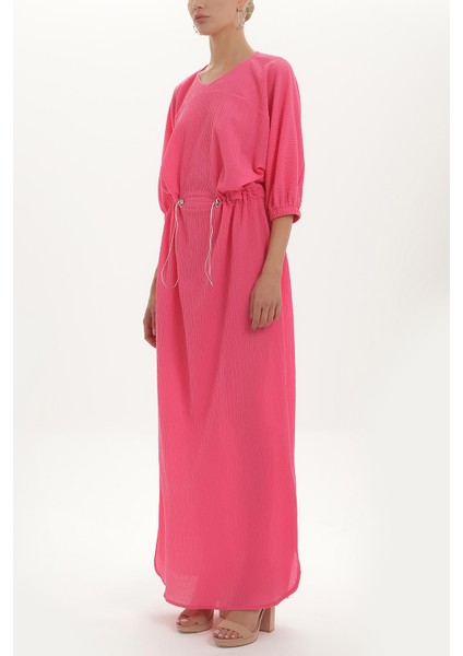 Pembe Bağcıklı Bol Kesim Uzun Elbise 92450 indirimleri