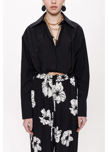 Siyah Bol Kesim Lastik Detaylı Gömlek 10818 fiyatları