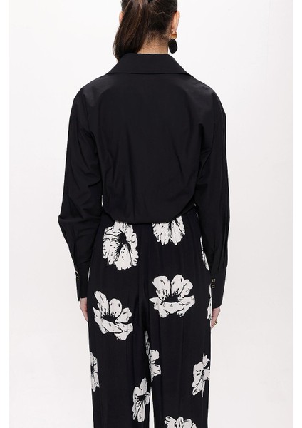 Siyah Bol Kesim Lastik Detaylı Gömlek 10818 fırsatları