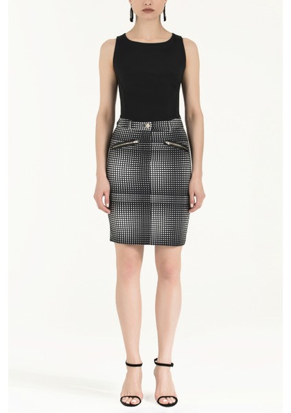 Siyah Fermuarlı Desenli Etek 80815