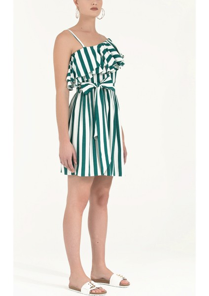 Yeşil Tek Omuz Volanlı Mini Elbise 92345 fiyatları