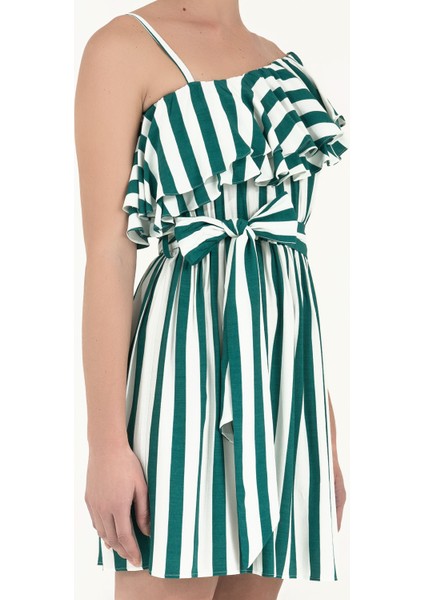 Yeşil Tek Omuz Volanlı Mini Elbise 92345 modelleri