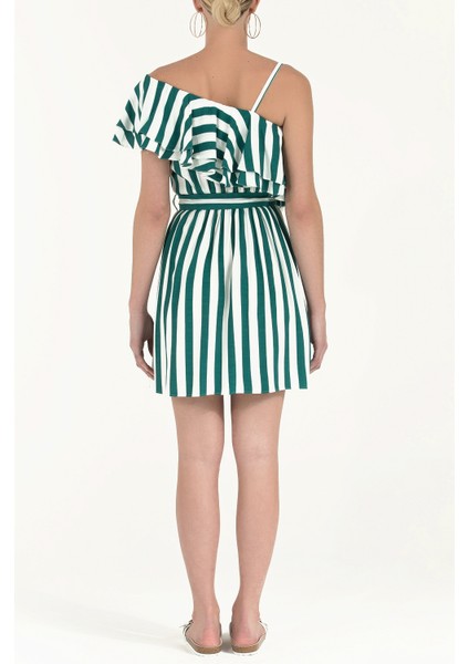 Yeşil Tek Omuz Volanlı Mini Elbise 92345 fırsatları