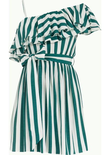 Yeşil Tek Omuz Volanlı Mini Elbise 92345 indirimleri