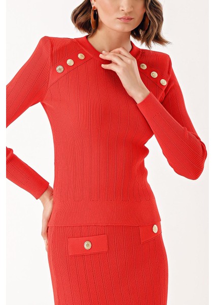 Kırmızı Düğme Detaylı Kazak ve Etekli Takım 28852 indirimleri