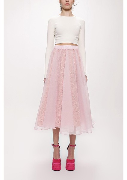 Açık Pembe Beli Lastikli Organze Etek 81205 fiyatları