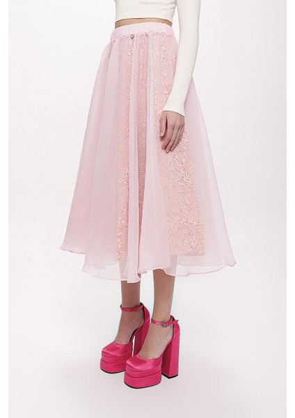 Açık Pembe Beli Lastikli Organze Etek 81205 modelleri