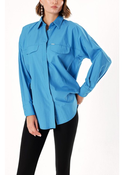 Mavi Bol Kesim Poplin Gömlek 10764 modelleri