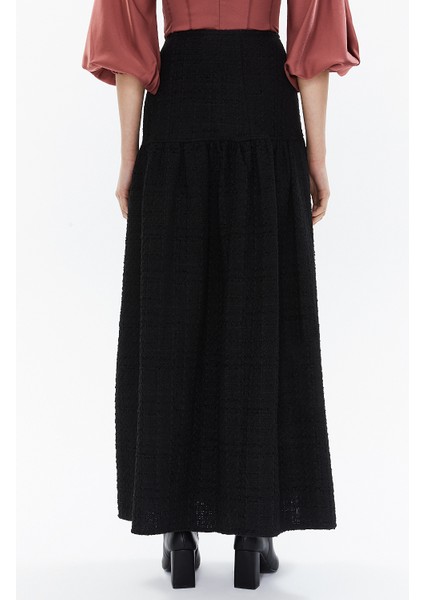 Siyah Düğme Detaylı Uzun Etek 81142