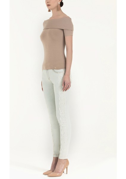 Vizon Düşük Omuz Örme Bluz 19477