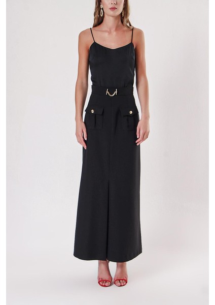 Siyah Aksesuar ve Fermaur Detaylı Yüksek Bel Etek 81215 fiyatları