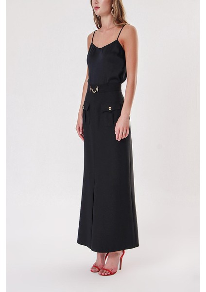 Siyah Aksesuar ve Fermaur Detaylı Yüksek Bel Etek 81215 modelleri