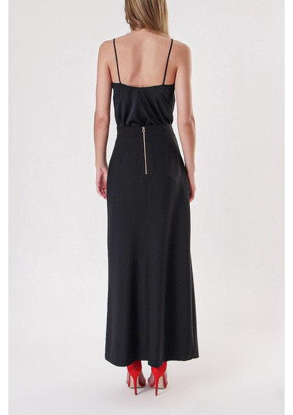 Siyah Aksesuar ve Fermaur Detaylı Yüksek Bel Etek 81215 fırsatları