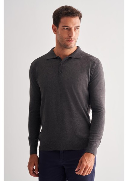 Füme Polo Yaka Cepsiz Comfort Fit Classic Pamuklu Triko Kazak 1012255007