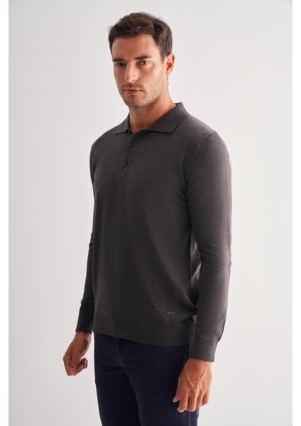 Füme Polo Yaka Cepsiz Comfort Fit Classic Pamuklu Triko Kazak 1012255007 modelleri