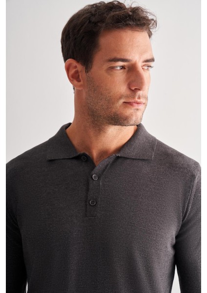 Füme Polo Yaka Cepsiz Comfort Fit Classic Pamuklu Triko Kazak 1012255007 fırsatları