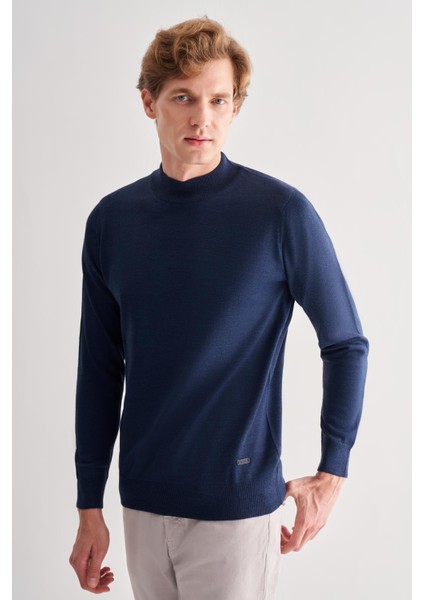 Indigo Mavi Yarım Balıkçı Yaka Cepsiz Comfort Fit Classic Pamuklu Triko Kazak 1012255001 modelleri